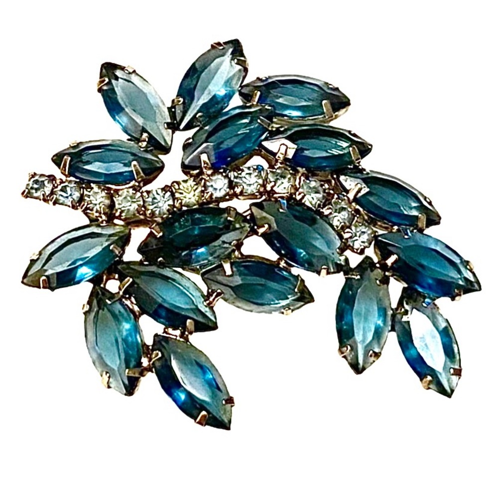 Vintage 1950s Blue Rhinestone Brooch